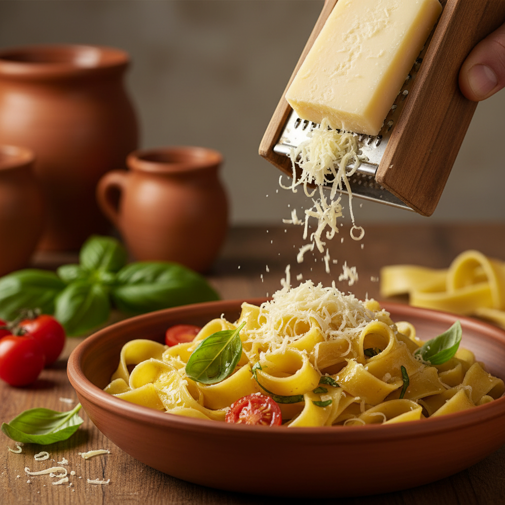 Graviera über Pasta gerieben